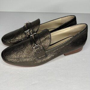 Enzo Angiolini Leather Loafer Slip-On Sparkling Gold-Look Shoes Womens Size 9.5